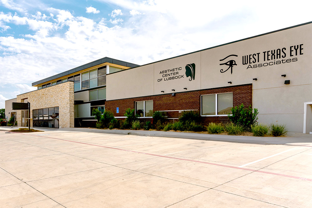 External building photo of the Aesthetic Center of Lubbock and West Texas Eye on Quaker Ave.