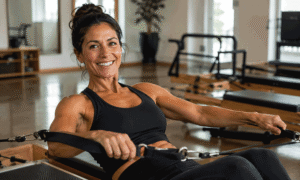 West Texas Eye Associates image for what prescription is too bad for LASIK showing a 42-year-old woman doing Pilates without glasses.