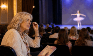 West Texas Eye Associates patient struggling to see her granddaughter clearly during a dance recital because of cataract surgery astigmatism symptoms.