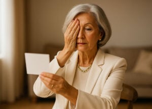how do i know if i have a macular hole senior woman covering one eye while holding a blank card at arm’s length during an at-home Amsler test