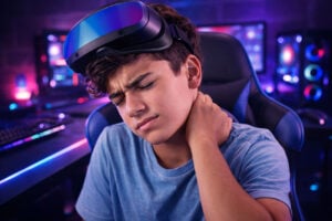 Wearable tech device causing neck pain for a young gamer teen. West Texas Eye Associates