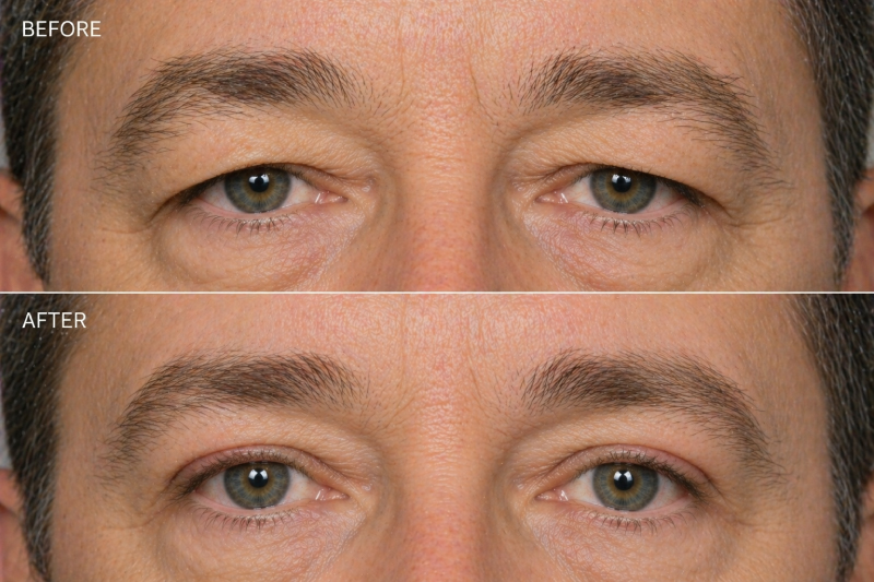 Male before and after upper blepharoplasty shots.