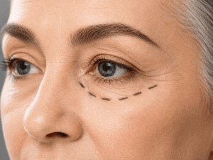 Cosmetic Blepharoplasty surgical marks for eyelid surgery at West Texas Eye Associates.