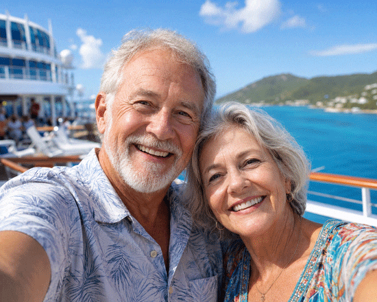 Senior couple enjoying their cruise after learning more about their Cataract Lens Options from West Texas Eye Associates in Lubbock.
