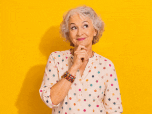 Senior woman thinking about the right cataract lens options