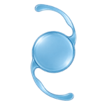 Blue intraocular lens (IOL) implant used in advanced cataract surgery to replace the eye’s natural lens.